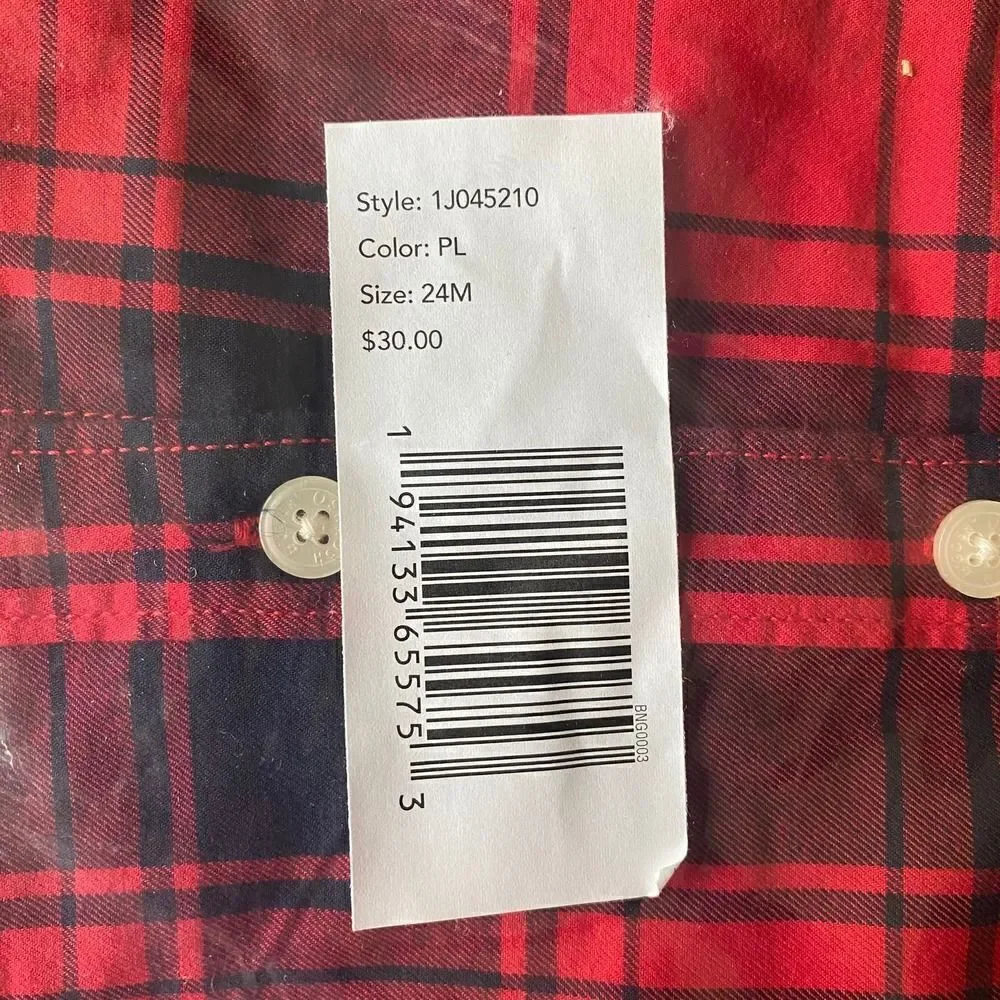 OshKosh B'gosh Plaid Button Up Shirt Red Navy 24 Months